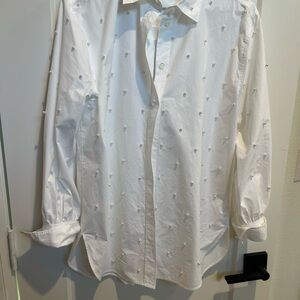 Frame Denim White Embellished Casual Shirt